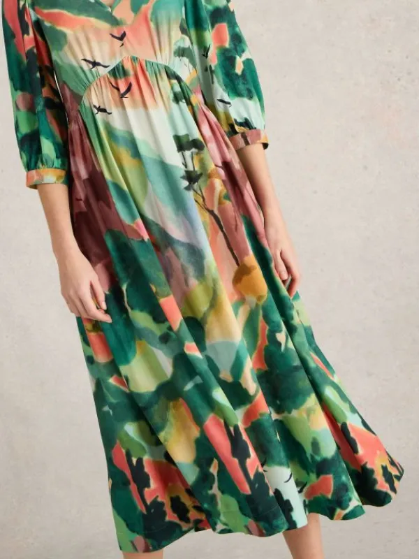 Lucy V Neck Midi Dress in GREEN MULTI<White Stuff Outlet
