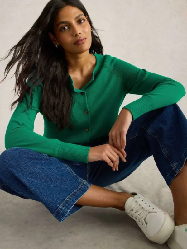 LULU CREW NECK CARDI in BRIGHT GREEN<White Stuff Online