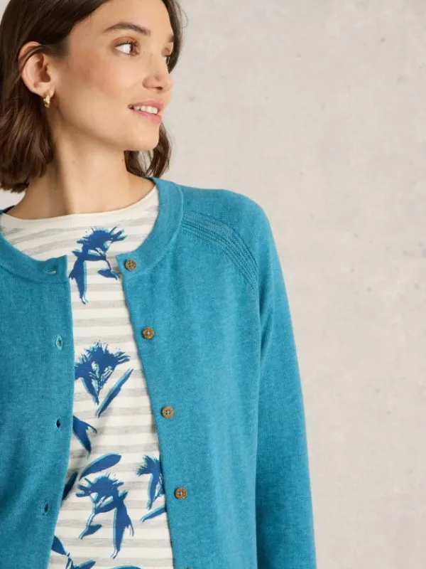 LULU CREW NECK CARDI in MID BLUE<White Stuff Online