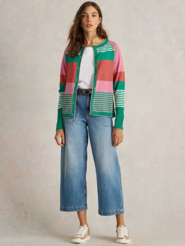 LULU STRIPE CREW NECK CARDI in PINK MULTI<White Stuff Fashion