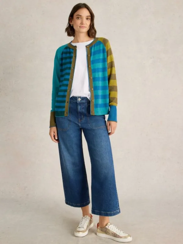 LULU STRIPED CREW NECK CARDI in BLUE MULTI<White Stuff Hot