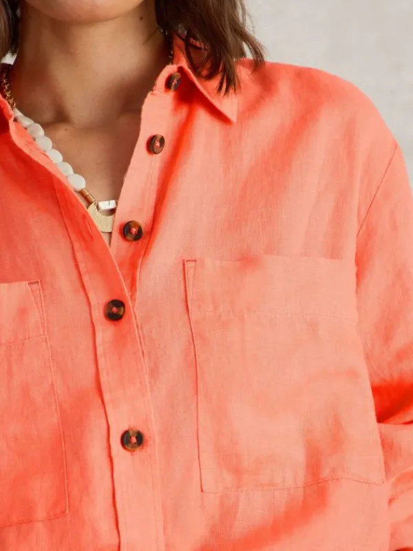 Lydia Linen Shirt in BRIGHT ORANGE<White Stuff Best