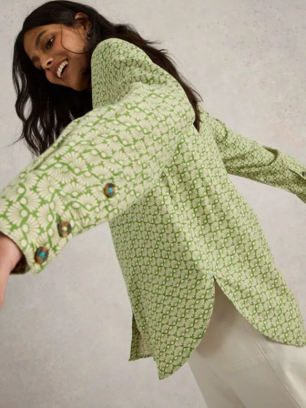 Lydia Linen Shirt in GREEN PRINT<White Stuff Fashion