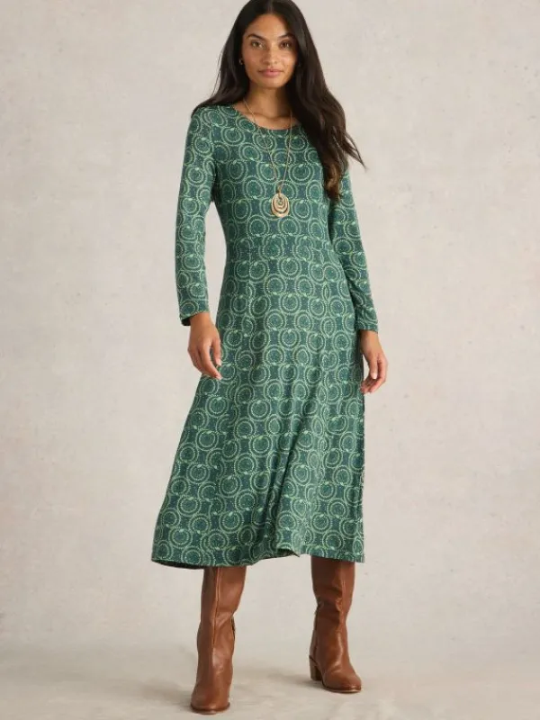 Madeline Jersey Midi Dress in TEAL PRINT<White Stuff Outlet