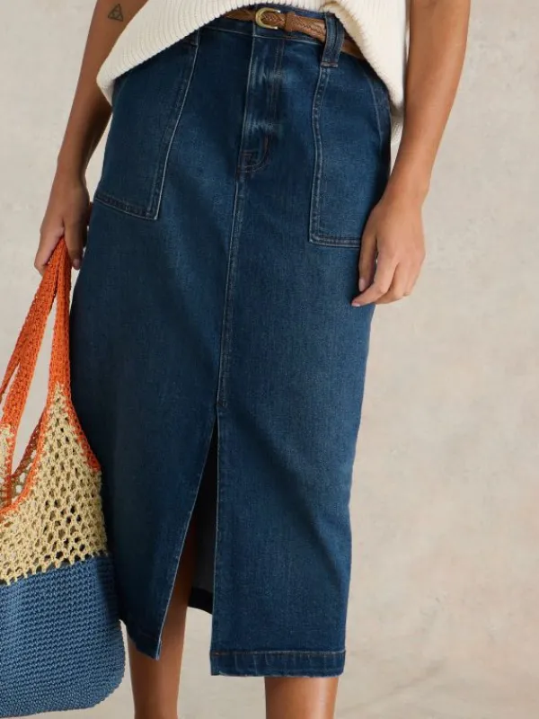 Maren Denim Midi Skirt in MID DENIM<White Stuff Best