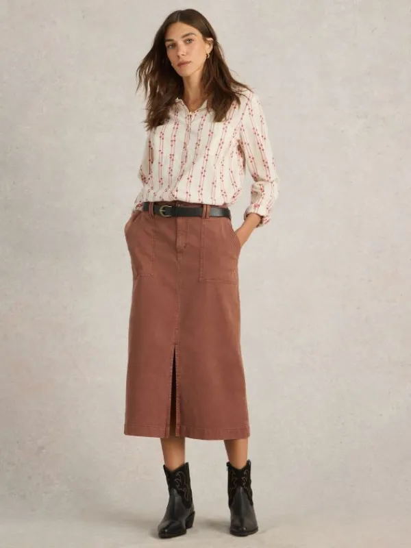 Maren Mid Length Skirt in DARK TAN<White Stuff Discount