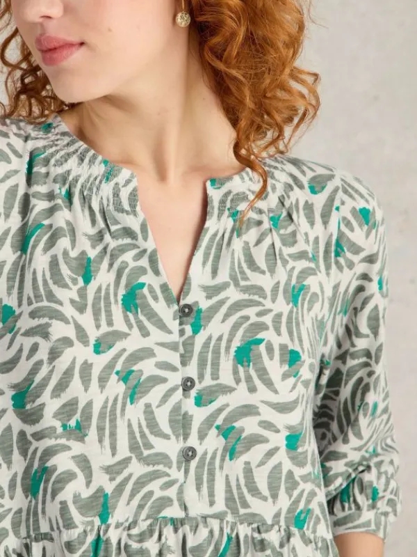 MARLIE BUTTON TUNIC in GREEN PRINT<White Stuff Online