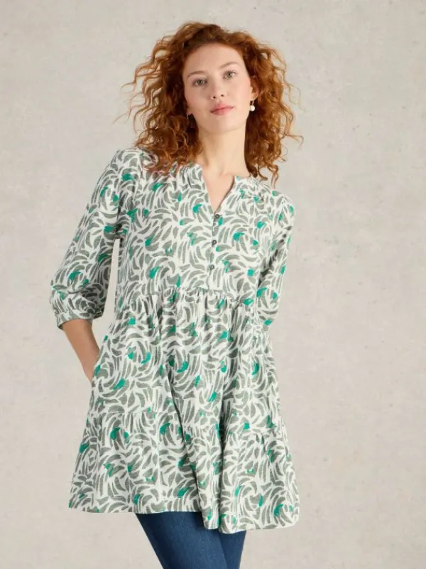 MARLIE BUTTON TUNIC in GREEN PRINT<White Stuff Online
