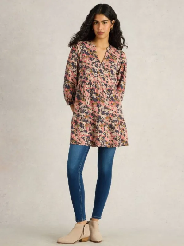 MARTA V NECK TUNIC in GREEN PRINT<White Stuff Clearance