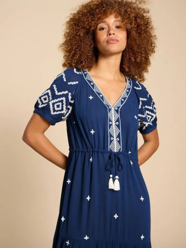 Mauve Embroidered Dress in DUSTY BLUE<White Stuff Online