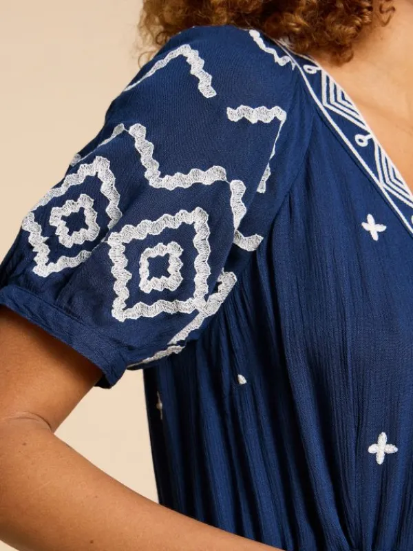 Mauve Embroidered Dress in DUSTY BLUE<White Stuff Online