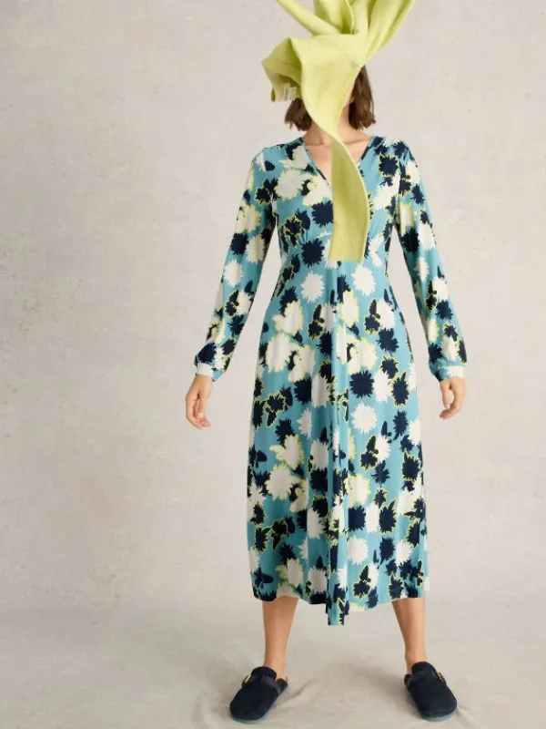Megan Midi Jersey Dress in BLUE PRINT<White Stuff Clearance