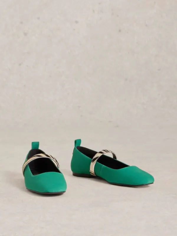 Minnie Strap Leather Ballerina in BRIGHT GREEN<White Stuff Online