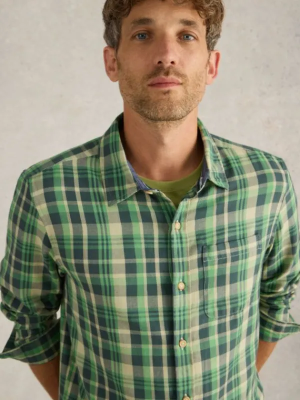 Moxley Brushed Long Sleeve Check Shirt in GREEN MULTI<White Stuff Hot