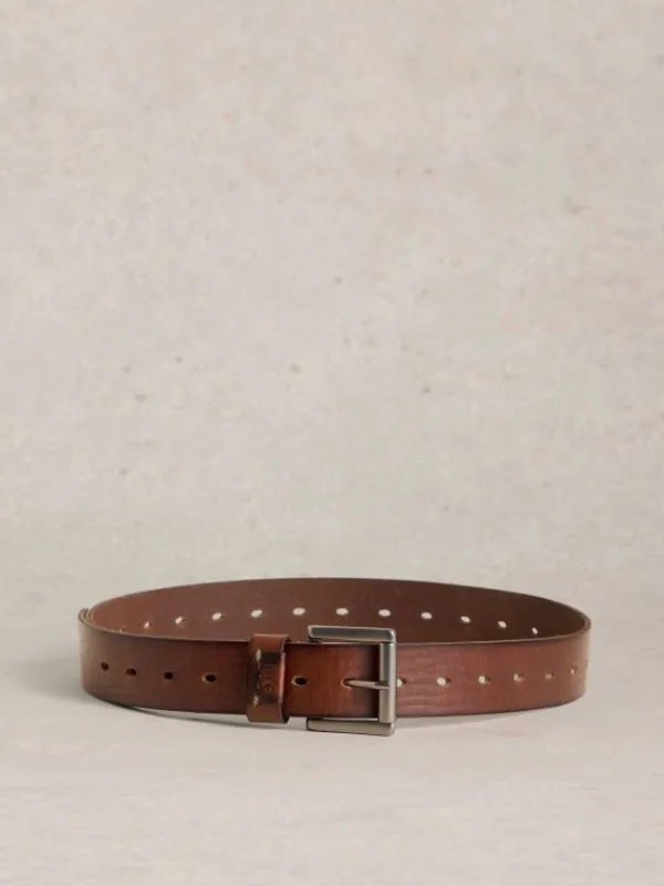 Multi Punch Leather Belt in MID BROWN<White Stuff New