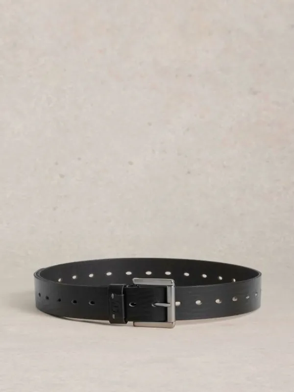 Multi Punch Leather Belt in PURE BLACK<White Stuff Fashion