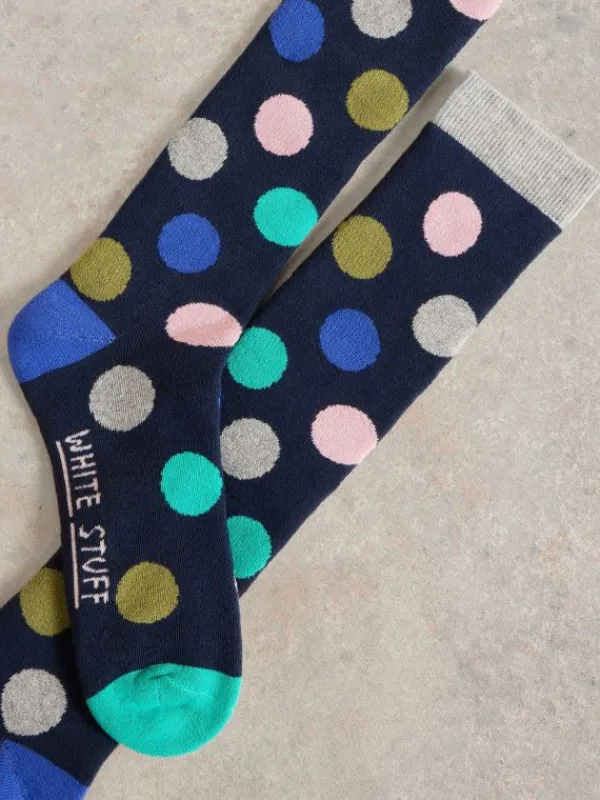 Multi Spot Knee High Sock in NAVY MULTI<White Stuff Clearance