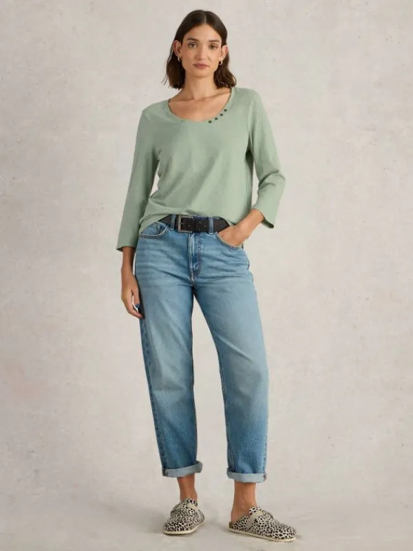 NADIA 34 SLEEVE TEE in KHAKI GREEN<White Stuff Outlet