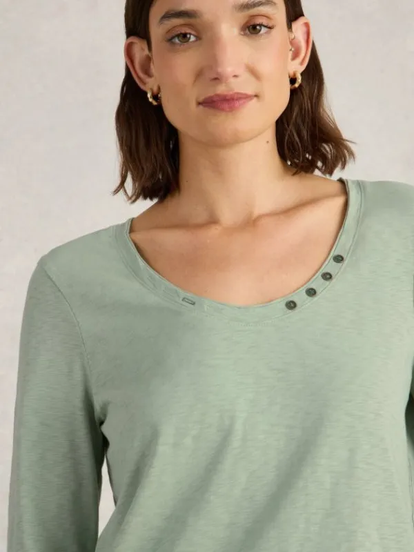 NADIA 34 SLEEVE TEE in KHAKI GREEN<White Stuff Outlet
