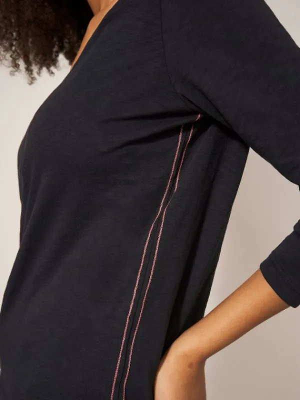 NELLY LONG SLEEVE TEE in PURE BLACK<White Stuff Sale