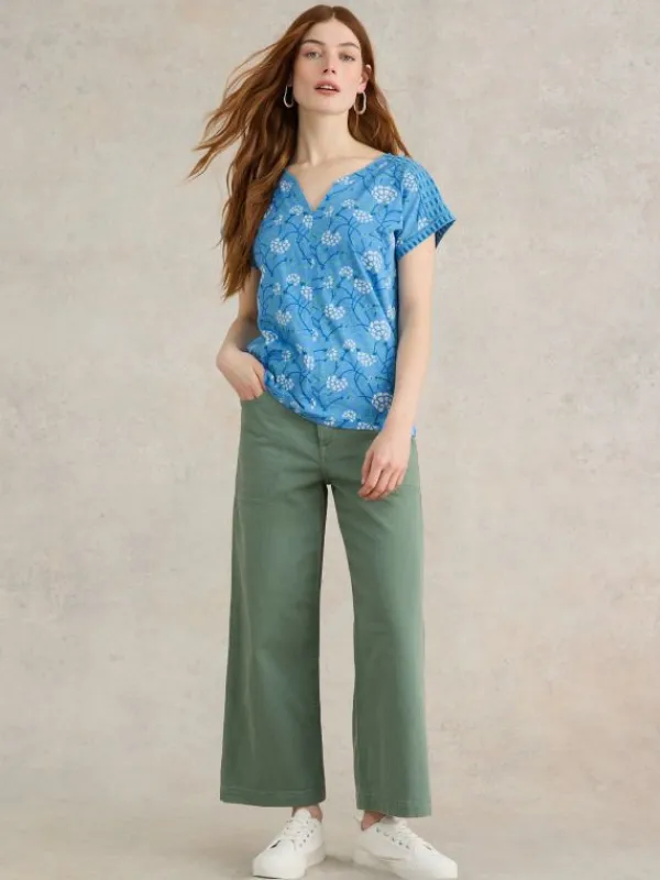 NELLY NOTCH NECK COTTON TEE in BLUE PRINT<White Stuff New