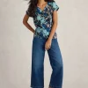 NELLY NOTCH NECK SHORT SLEEVE TEE in NAVY PRINT<White Stuff Sale
