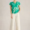 NELLY NOTCH NECK SHORT SLEEVE TEE in GREEN MULTI<White Stuff Outlet