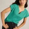 NELLY NOTCH NECK T-SHIRT in DUSTY GREEN<White Stuff New
