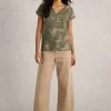 NELLY SHORT SLEEVE NOTCH NECK TEE in GREEN PRINT<White Stuff Sale