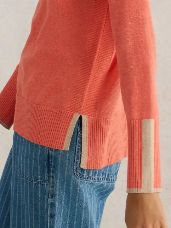 OLIVE LONG SLEEVE JUMPER in MID CORAL<White Stuff New