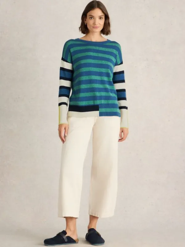 OLIVE STRIPE CREW NECK JUMPER in BLUE MULTI<White Stuff Best