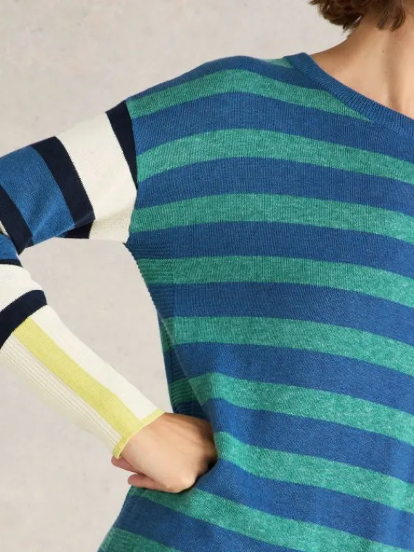 OLIVE STRIPE CREW NECK JUMPER in BLUE MULTI<White Stuff Best