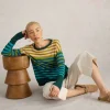 OLIVE STRIPED JUMPER in GREEN MULTI<White Stuff Discount