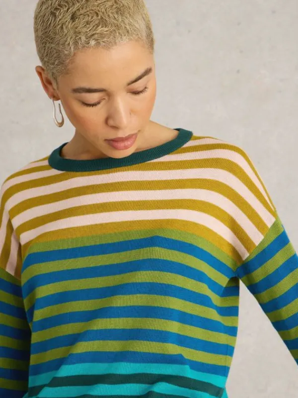 OLIVE STRIPED JUMPER in GREEN MULTI<White Stuff Discount