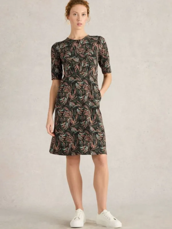 Olivia Mid Sleeve Jersey Dress in BLACK PRINT<White Stuff Sale