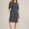 Olivia Mid Sleeve Jersey Dress in NAVY PRINT<White Stuff Online