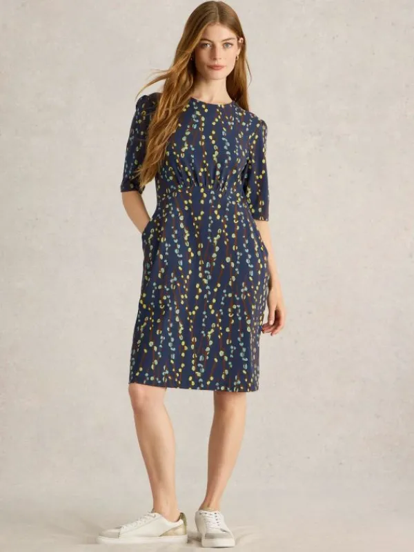 Olivia Mid Sleeve Jersey Dress in NAVY PRINT<White Stuff Online