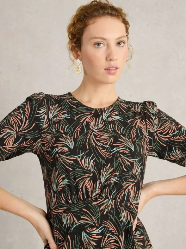 Olivia Mid Sleeve Jersey Dress in BLACK PRINT<White Stuff Sale