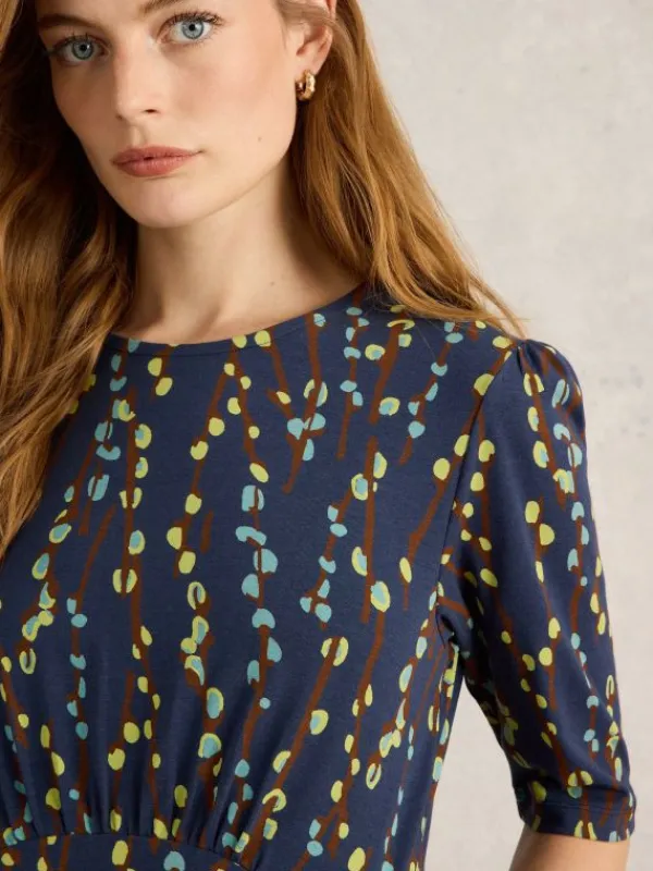 Olivia Mid Sleeve Jersey Dress in NAVY PRINT<White Stuff Online