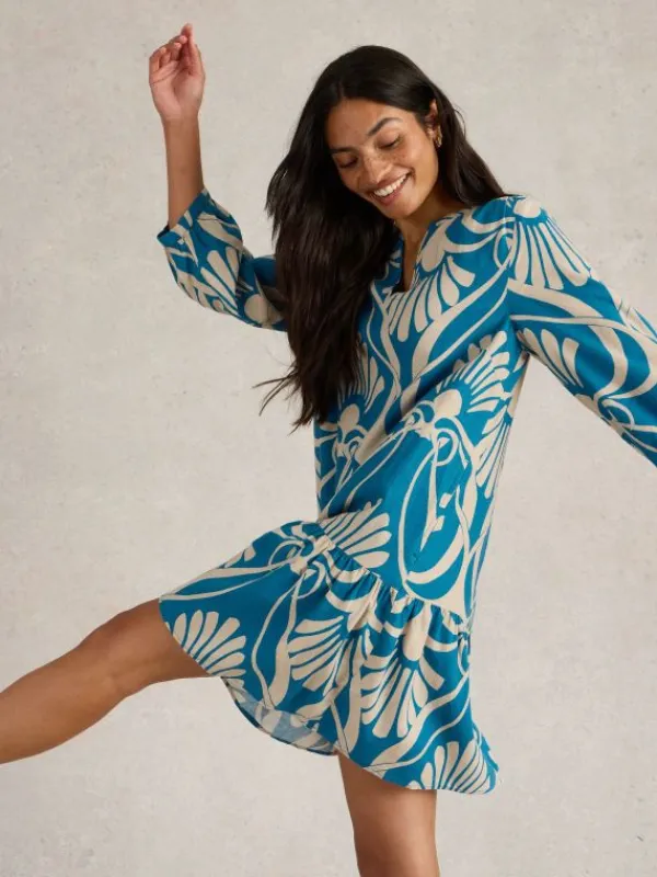 Otto Linen Blend Dress in BLUE PRINT<White Stuff Sale