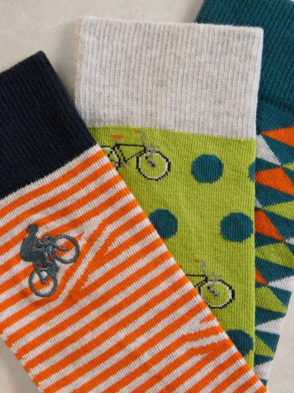 3 Pack Bicycle Geo Socks in ORANGE MULTI<White Stuff New