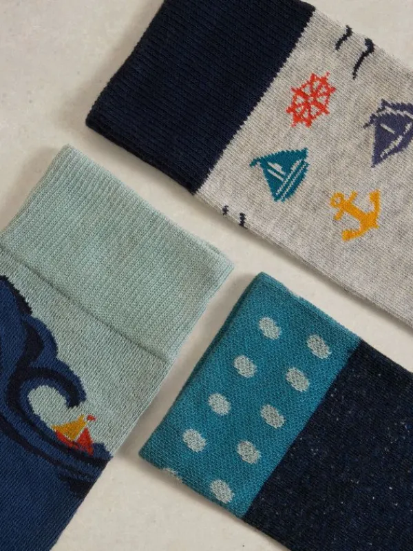 3 Pack Sail Away Socks in BLUE MULTI<White Stuff Sale