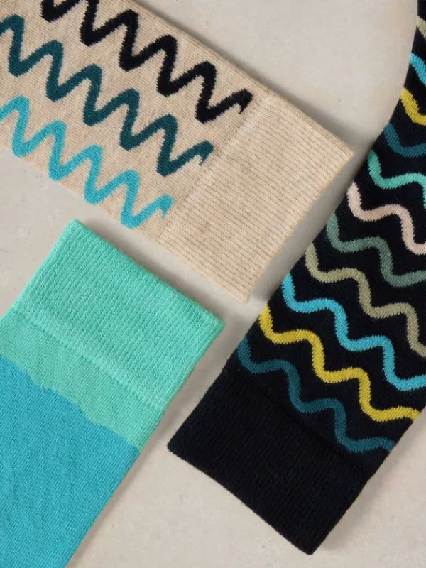 3 Pack Squiggle Socks in GREY MULTI<White Stuff Online