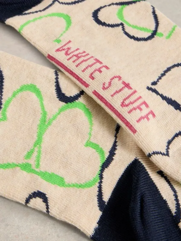 Painterly Heart Ankle Sock in IVORY MULTI<White Stuff Best