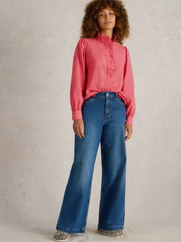 Pauline Frill Neck Top in MID PINK<White Stuff Outlet