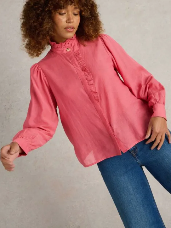 Pauline Frill Neck Top in MID PINK<White Stuff Outlet