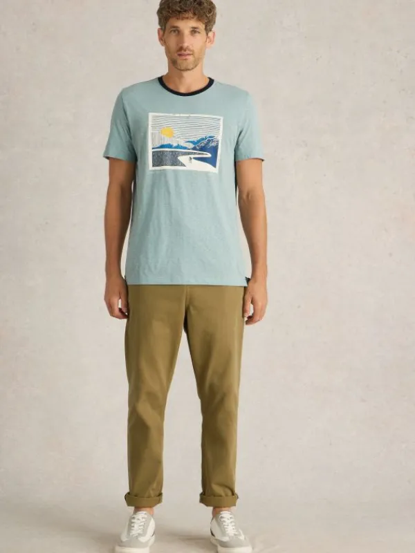 Peak Pedals Graphic Tee in BLUE PRINT<White Stuff New