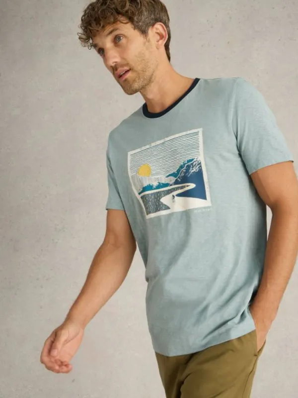 Peak Pedals Graphic Tee in BLUE PRINT<White Stuff New