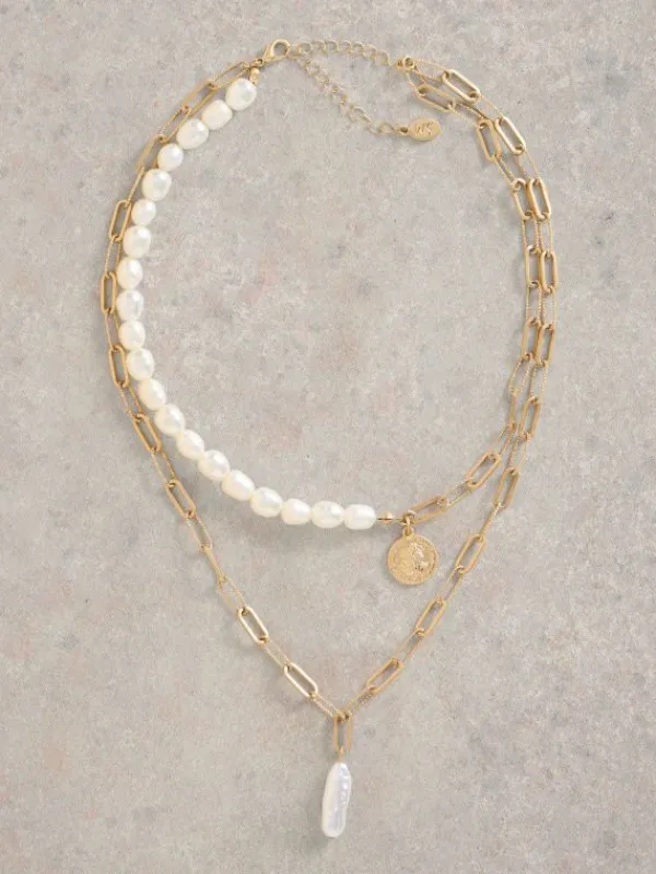 Pearl Multi Layer Necklace in GOLD TONE METALLIC<White Stuff Sale
