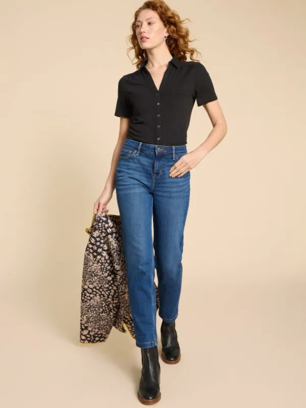 Penny Pocket Jersey Shirt in PURE BLACK<White Stuff Hot